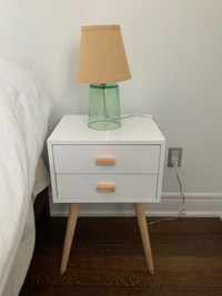BRAND NEW Solid Wood White & Oak Nightstand Side Table Minimal