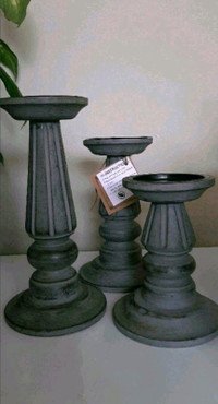 New -Hand carved mango wood candle holders 6", 8" and 10" tall