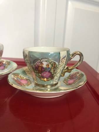 Sterling China Tea Cup And Saucer Iridescent Teal And Gold in Arts & Collectibles in Burnaby/New Westminster - Image 2