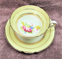 Vintage Stanley Cup and Saucer. Rose's,  Bouquet and Gold Trim