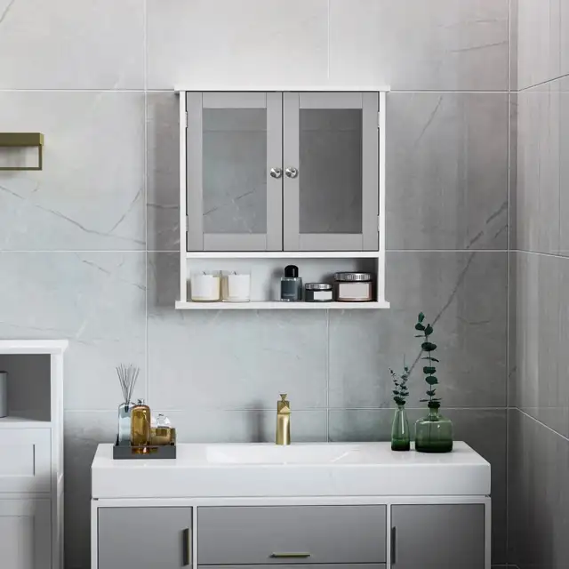Wall-Mounted Bathroom Mirror Cabinet with Double Doors, Open She in Bookcases & Shelving Units in Markham / York Region - Image 8