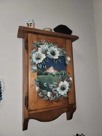 Vintage Hand-Painted Wooden Wall-Mounted Key Cabinet 》as is, View more