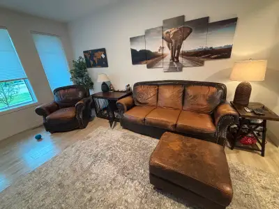 Brown Leather Couch Set (Couch, Chair, Ottoman), View more