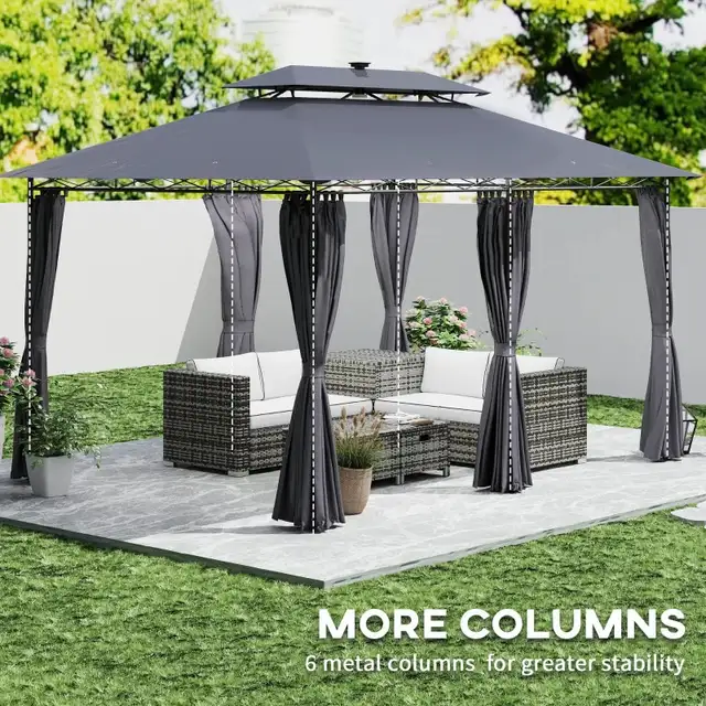 10' x 13' Outdoor Gazebo with Curtains and Solar-Powered LED Lig in Patio & Garden Furniture in Markham / York Region - Image 7