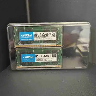 This is a set of two Crucial 32GB DDR4 SODIMM 3200MHz with CL22 latency. Great for LLMs, AI and othe...