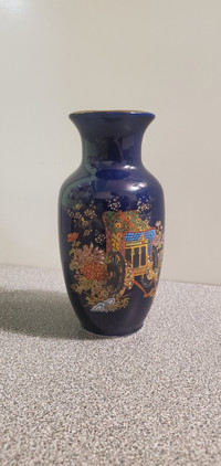 Cobalt blue Asian rickshaw vase