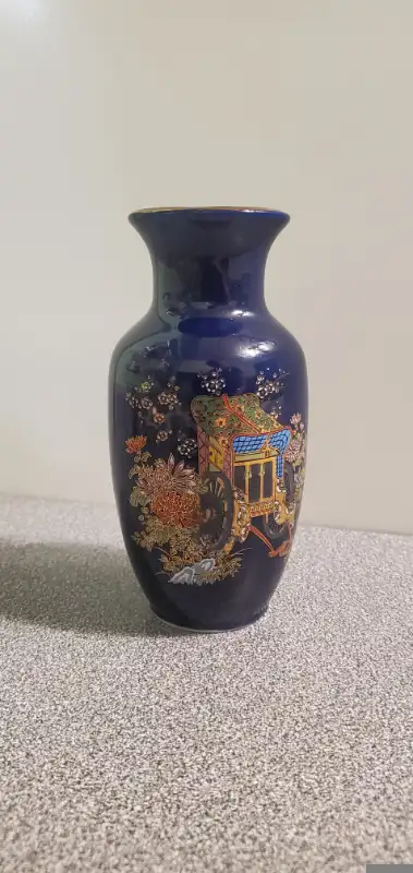 Cobalt blue Asian rickshaw vase, View more