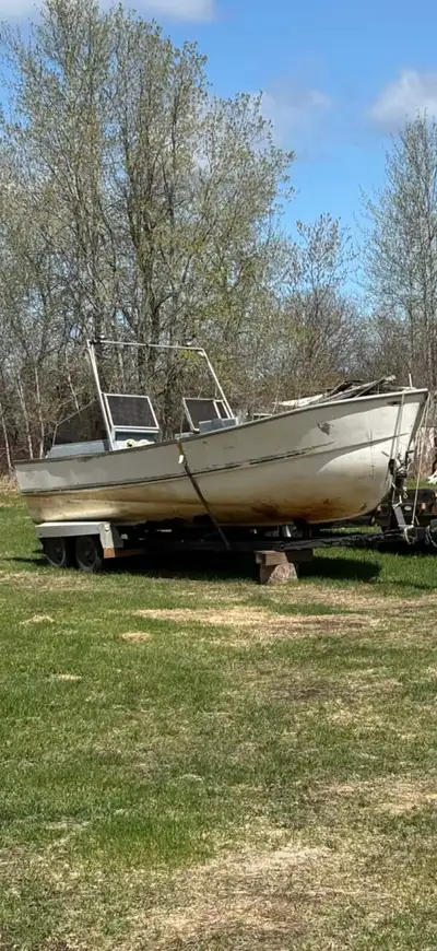 23’ fiberglass with 175 optimax comes with double axle trailer.
