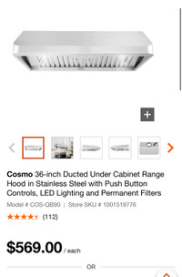 Kitchen Range Hood  fan in Stainless Steel Push Button Controls