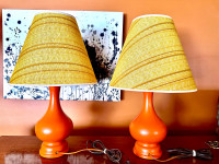 2 fantastic Mid Century Modern Orange Lamps. 20” tall x 12” wide
