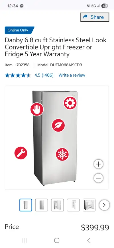 6.8 cu ft stainless steal convertible upright freezer/fridge, View more