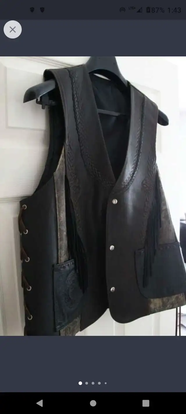 Custom Leather Motorcycle Vest L-XL Fringe NEW! in Motorcycle Parts & Accessories in Hamilton - Image 2