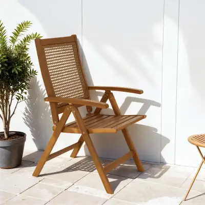 Outdoor Folding Chair with Adjustable Back, Wood Foldable Dining, View more