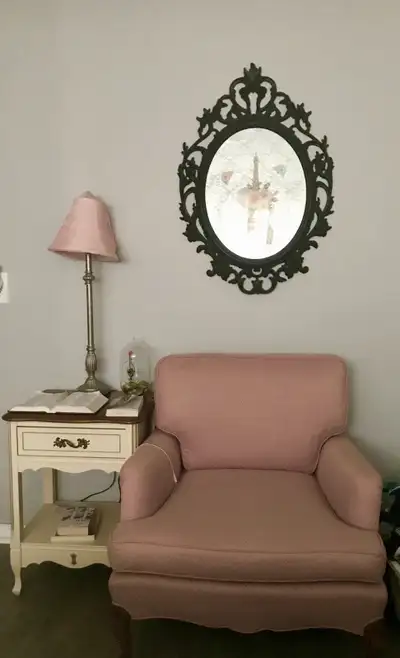 Pink armchair, View more