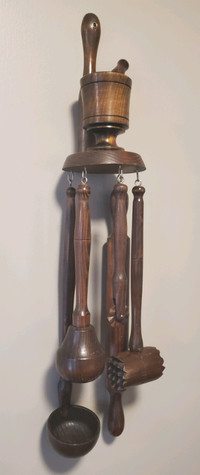 Vintage Wooden Kitchen Utensils; Hanging Decorative