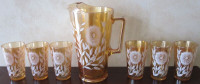 Jeanette Glass Cosmos Pattern Pitcher and 6 Glasses