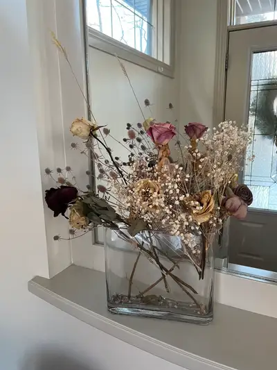 Dried flower arrangement with vase , View more
