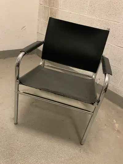 Chromed Metal and Black Leather Chair, View more