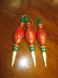 Vintage Hand-made Wooden Christmas Ornaments Set of 3.