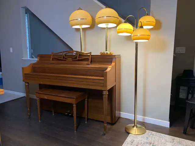 Lamps - Vintage Mid Century Modern, acrylic, gold shades, brass62863734623363124
