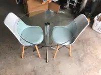 Modern, Chrome/Glass Table and (4)Eiffel Chair Set