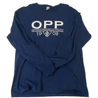 OPP Ontario Provincial Police Tshirt Tee. Long sleeve, wide crew neck. 100% cotton on Fruit Of The L...