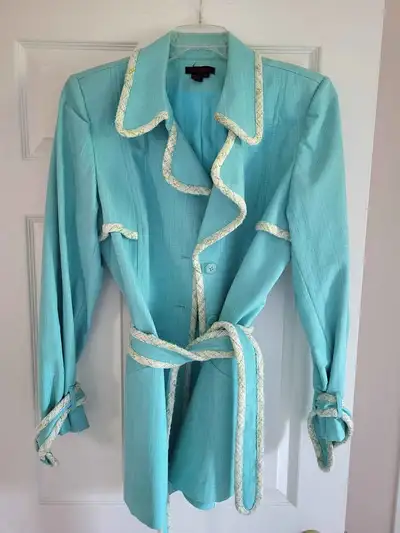 NEW Simon Chang Turquoise Blue Pea Coat + Belt Jacket Size 16, View more