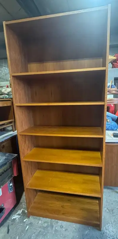 Mid century teak shelving unit, View more