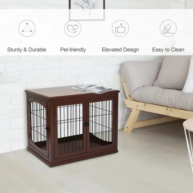 26" Wooden Dog Cage with Double Door Entrance, Brown in Other in Markham / York Region - Image 4