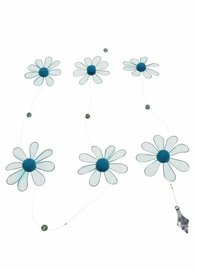 Whimsical Blue Daisy Garland - 6 Flower Set with Crystal Drop