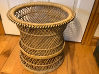 Vintage Woven Wicker/Rattan Side/Drum Table with a Glass Top