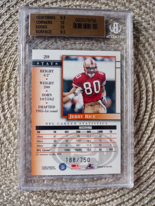 2000 Donruss Preferred Power Jerry Rice Graded Series BGS 9.5 in Arts & Collectibles in St. Catharines - Image 3