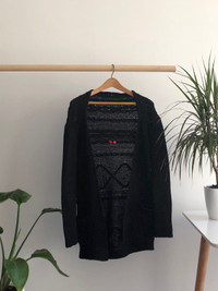 S- Long Cardigan Cable Knit Sweater (Black)