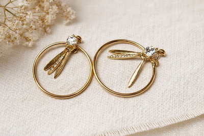 SE-66-Gold Dragonfly Hoop Earrings, View more