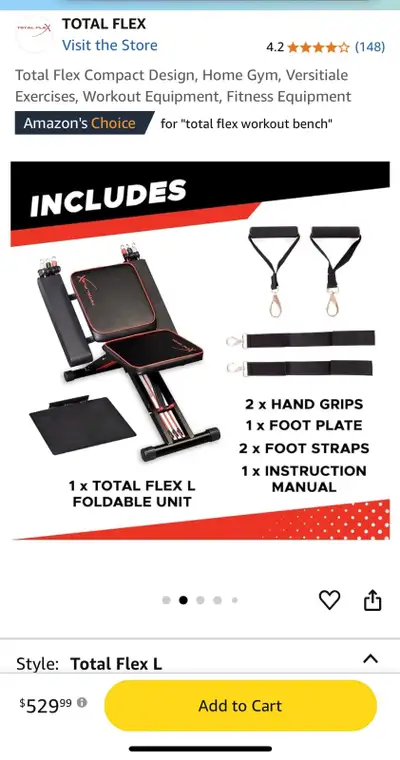 Total flex workout bench. Only used several times. $250