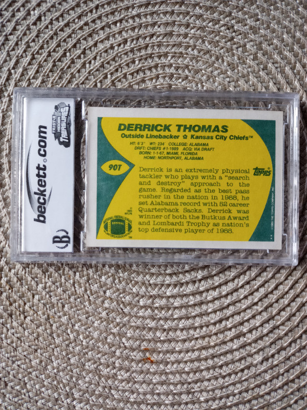 1989 Topps Traded #90T Derrick Thomas Rookie BGS/BCCG 9 Chiefs in Arts & Collectibles in St. Catharines - Image 3