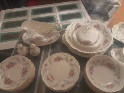 Mother’s china from 1982. 8 piece set. Includes tea set, gravy boat, salt and pepper shakers, servin...