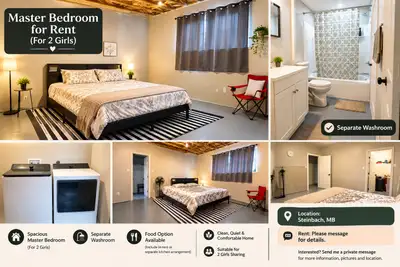 Room for Rent – Steinbach ✨ Spacious Master Bedroom available for 2 girls And private room aswell Se...