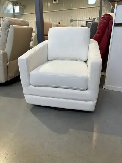 White accent chair with wood base 