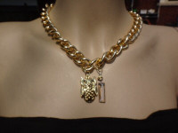 Chunky Gold Chain Necklace with an Owl and  Crystal Charms