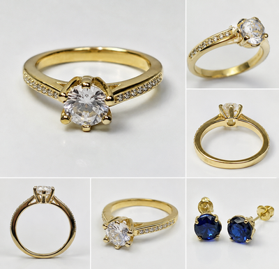 Ring-10-GT-6-Vintage Style Clear CZ Solitaire Ring Gold Tone Siz, View more