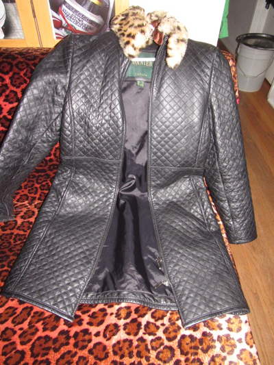 Vintage DENIER black leather long quality women jacket 6/8