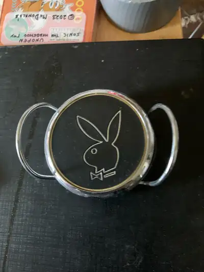 Set of 4 Chrome Leather Playboy Bunny Drink Bar Coasters , View more