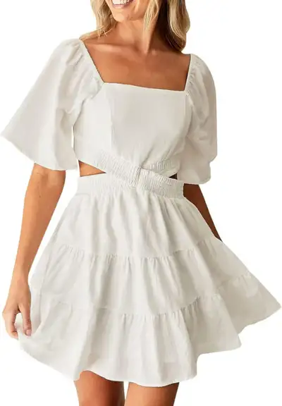 Women's Square Neck Summer Dress Short Sleeve(M), View more