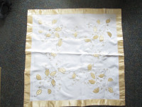 small tablecloth with gold leaves and border (33 x 33 3/4)
