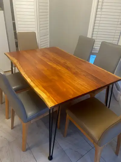 Stunning Live-Edge Dining Table with 6 Modern Chairs, View more