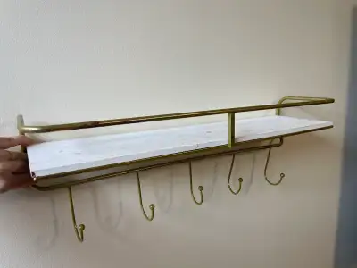 Gold Wall Shelf with Hooks, View more