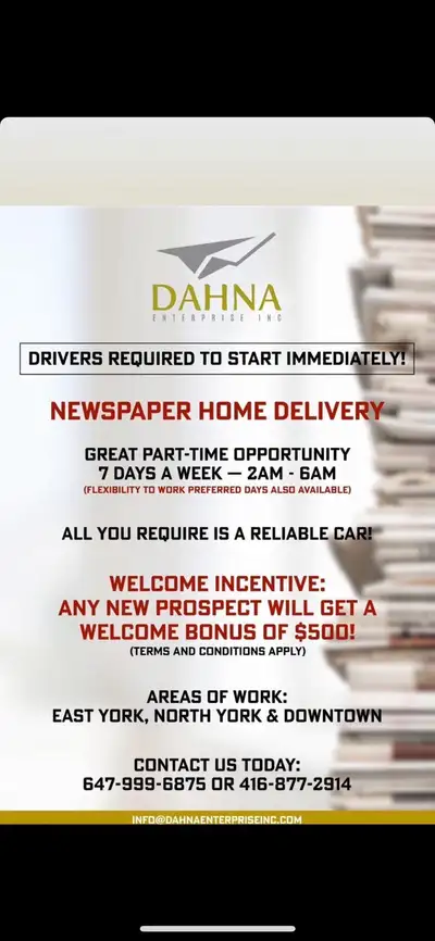 (JOB IN NEED?) Newspaper delivery job, View more