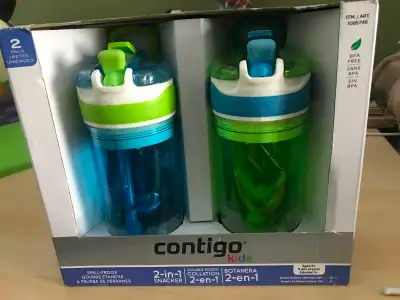 New Contigo Kids 2-in-1 Snacker Spill Proof Bottles (384ml) & Snack Cups(118ml), 20$/2-pack, 10$/eac...