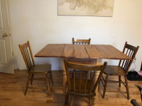Vintage Wooden Drop Leaf Table and 4 Old Wooden Chairs
